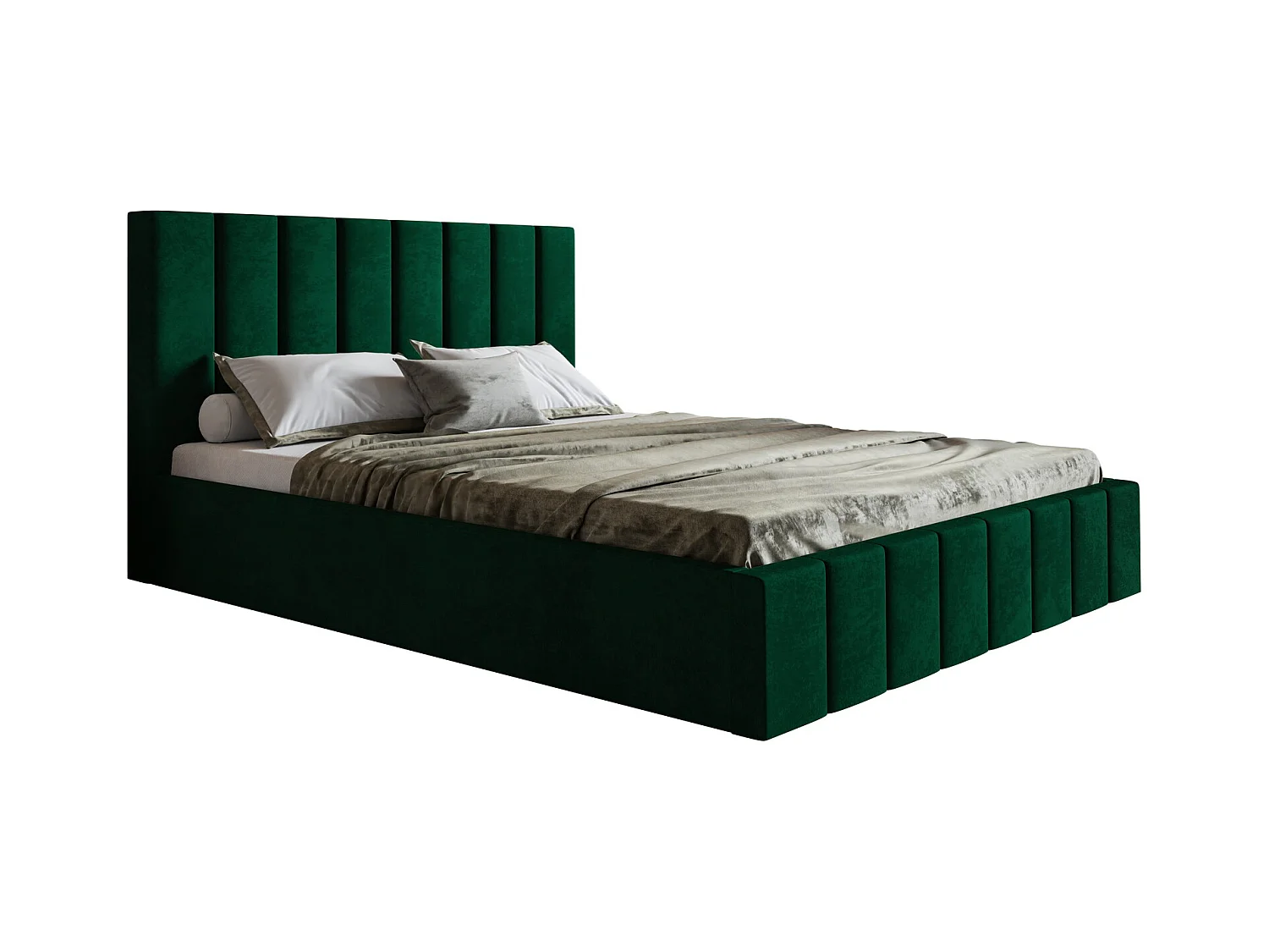 Emporius Lit avec Rangment 180 x 200 cm Moris - Tissu Velours & Sommier, Lit adulte 180x200 cm - Velvet Vert (Kronos 19)