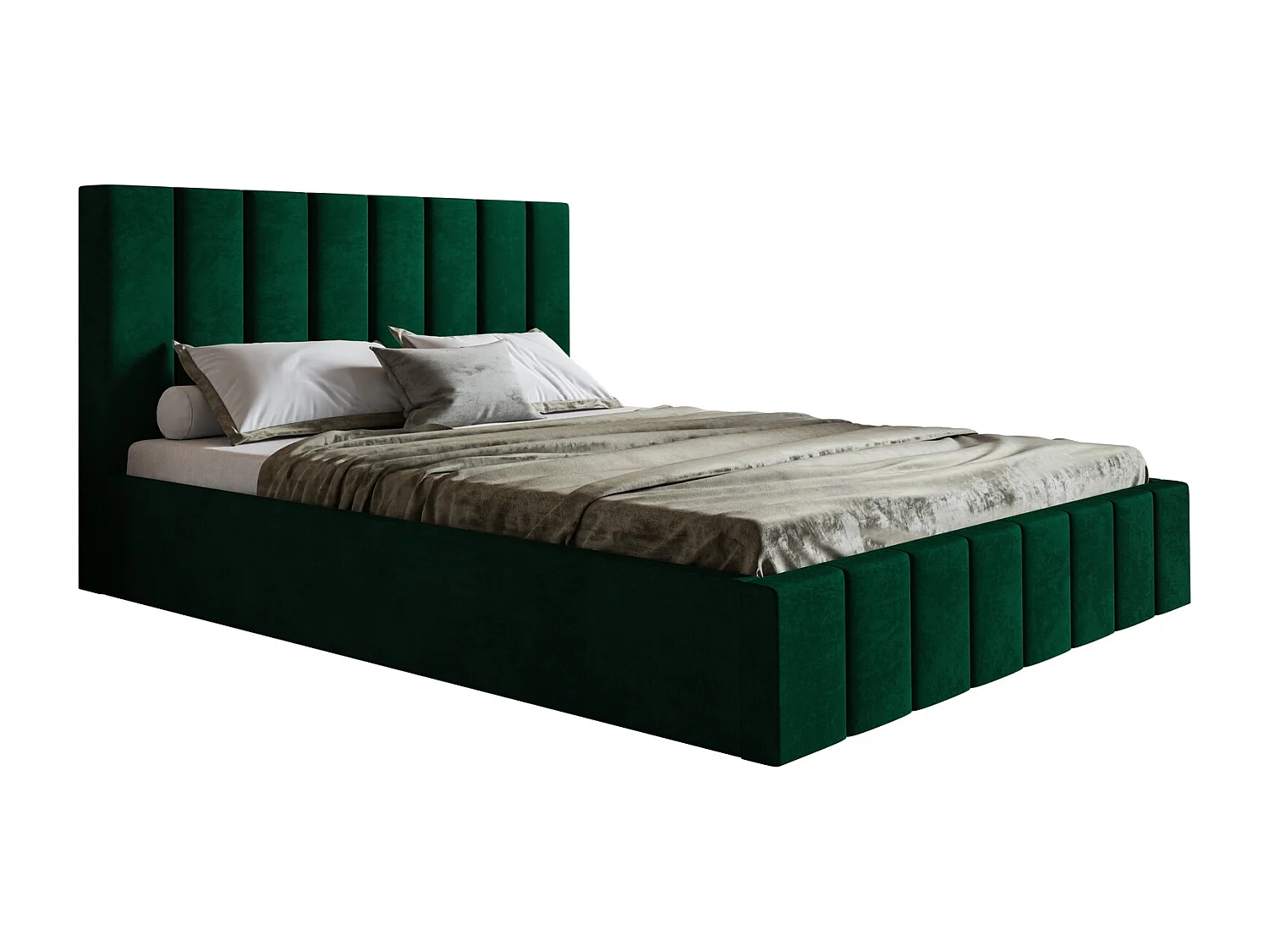 Emporius Lit avec Rangment 180 x 200 cm Moris - Tissu Velours & Sommier, Lit adulte 180x200 cm - Velvet Vert (Kronos 19)