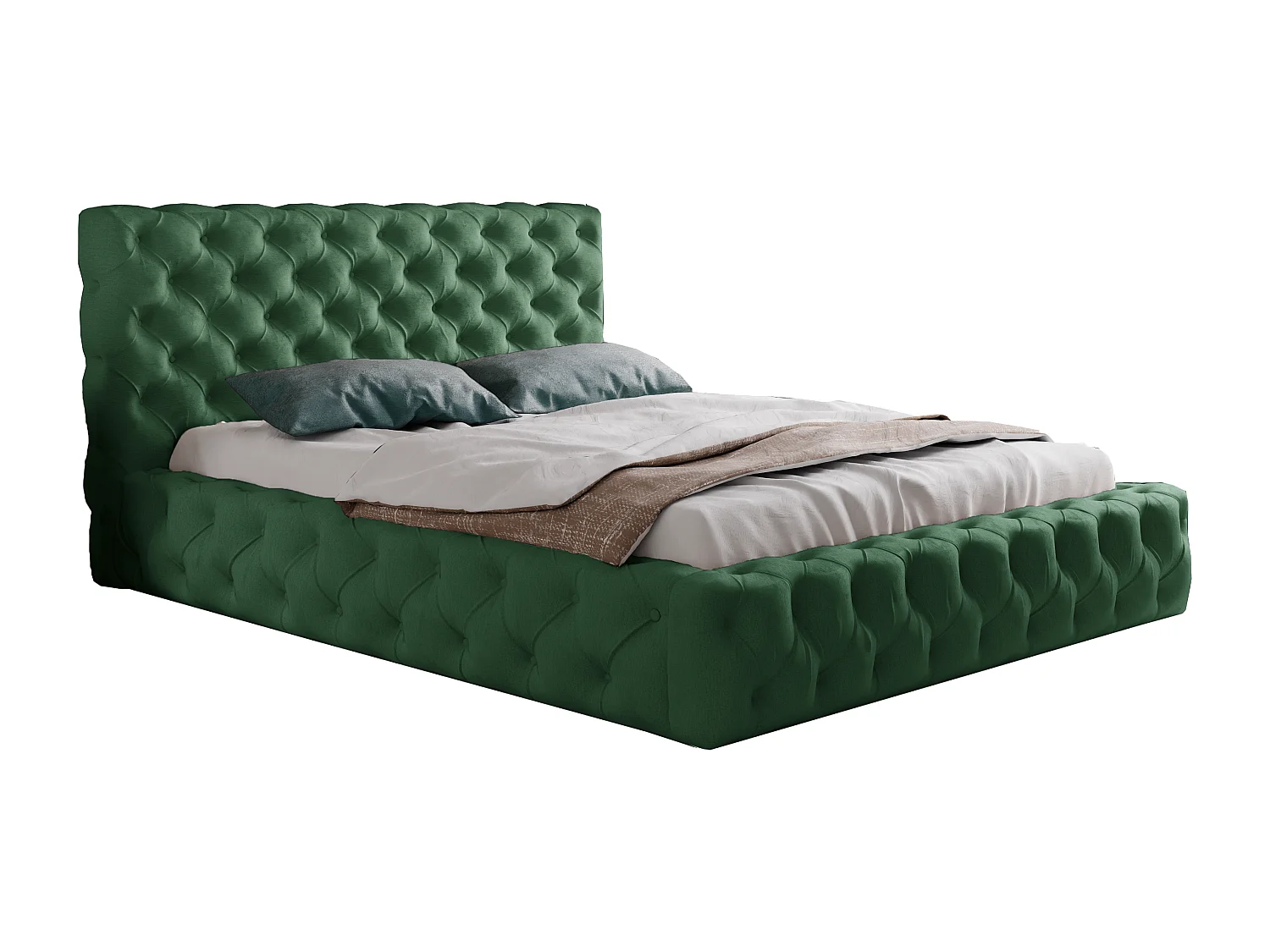 Emporius Lit coffre 200x200 Glory - Lit double 200 x 200 cm, lit capitonné, stoff Velours Vert (Kronos 19)