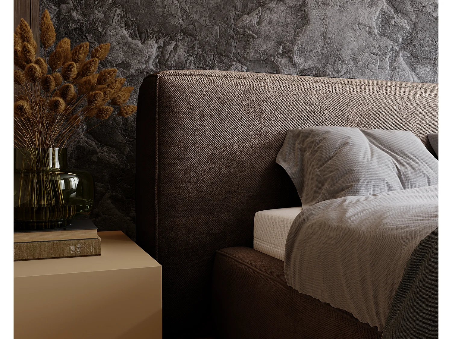 Emporius bed 160 x 200 cm Vitoria - gestoffeerd bed met opbergruimte, fluweel bed Bruin (Symphony 6)