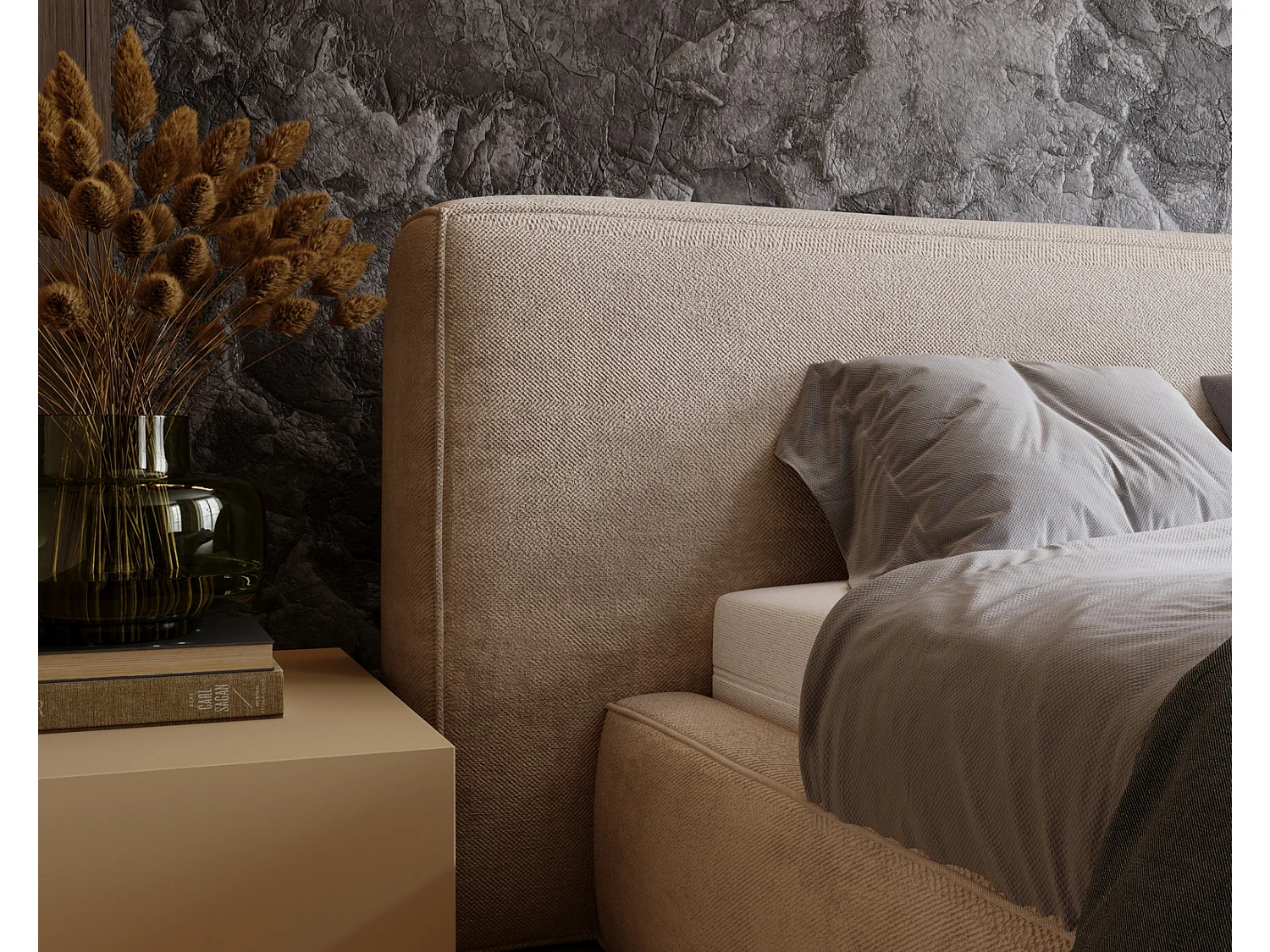 Emporius Lit 140x200 cm Vitoria - Lit adulte avec Tete de Lit, avec Rangement - Lit Beige (Symphony 3)