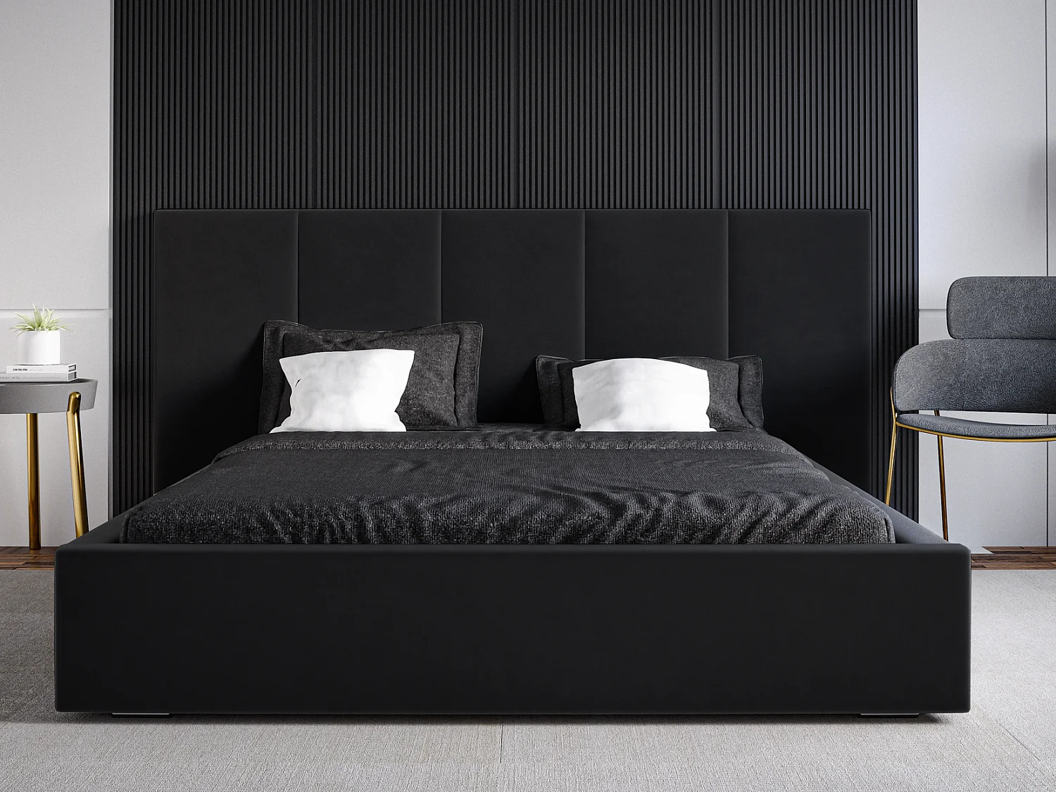 Emporius Lit rembourré 180 x 200 cm Praga - Lit avec Rangement, stoff Noir (Magic Velvet 2219)