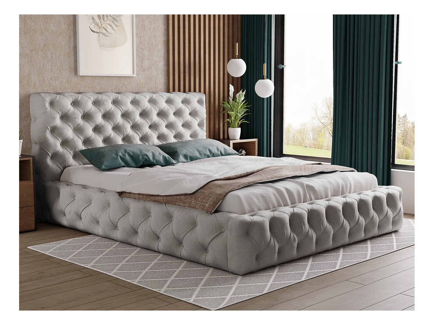 Emporius Lit coffre 180x200 Glory - Lit double 180 x 200 cm, lit capitonné, stoff Velours Gris (Paros 5)