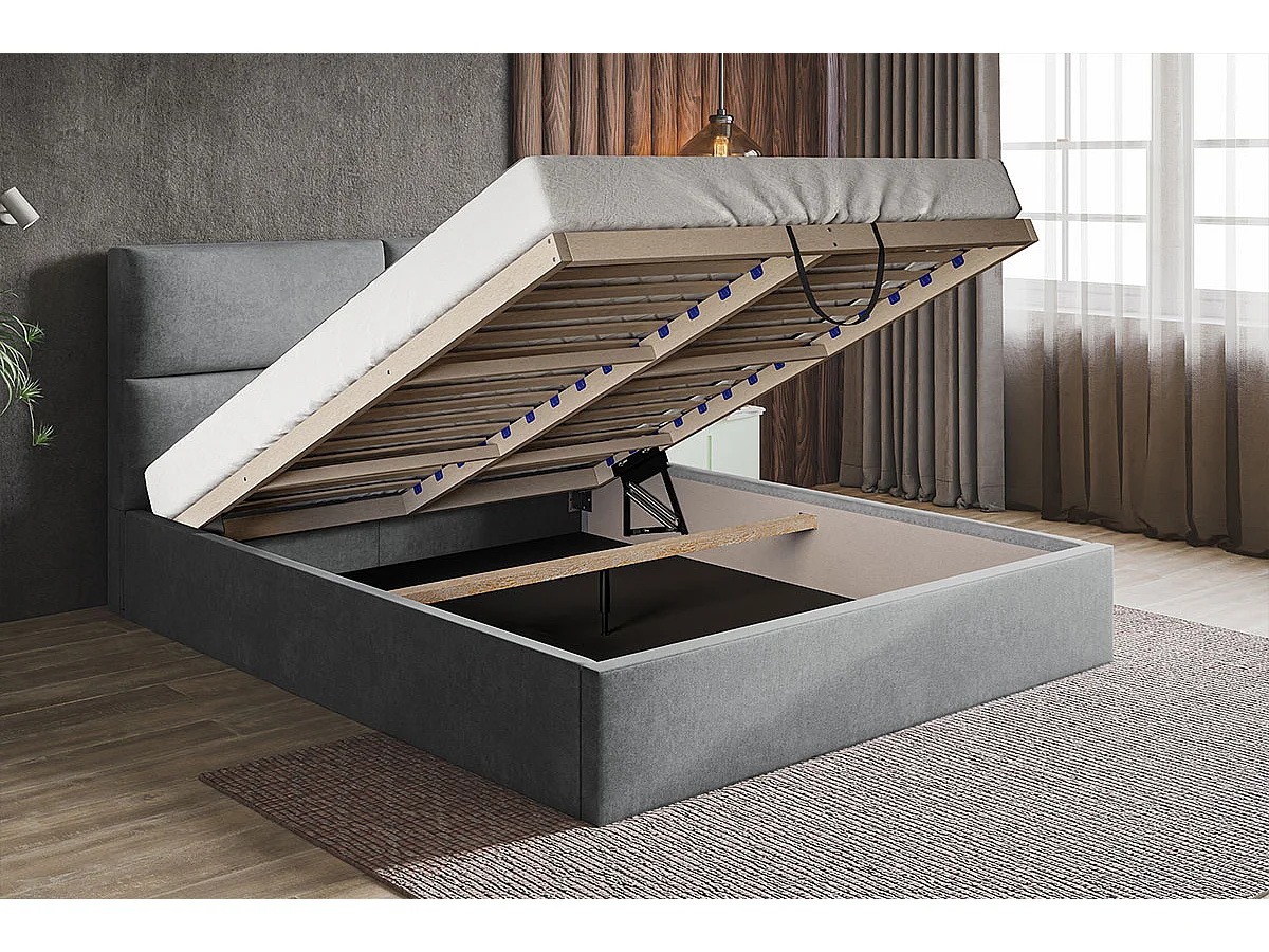 Emporius Lit coffre 140 x 200 cm Terra - Lit adulte 140x200 - Lit rembourré avec Rangment, Tissu Velvet - Gris clair (Jasmine 90)