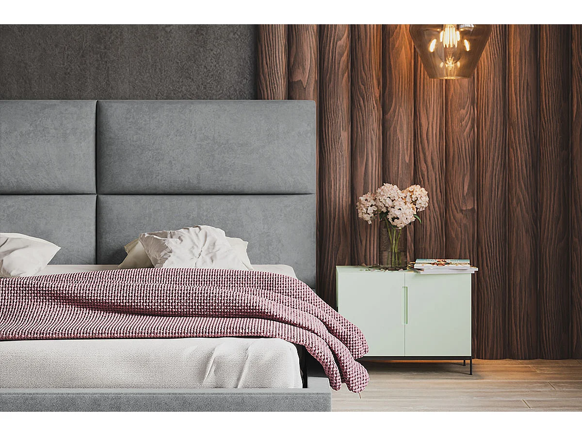 Emporius Lit coffre 140 x 200 cm Terra - Lit adulte 140x200 - Lit rembourré avec Rangment, Tissu Velvet - Gris clair (Jasmine 90)