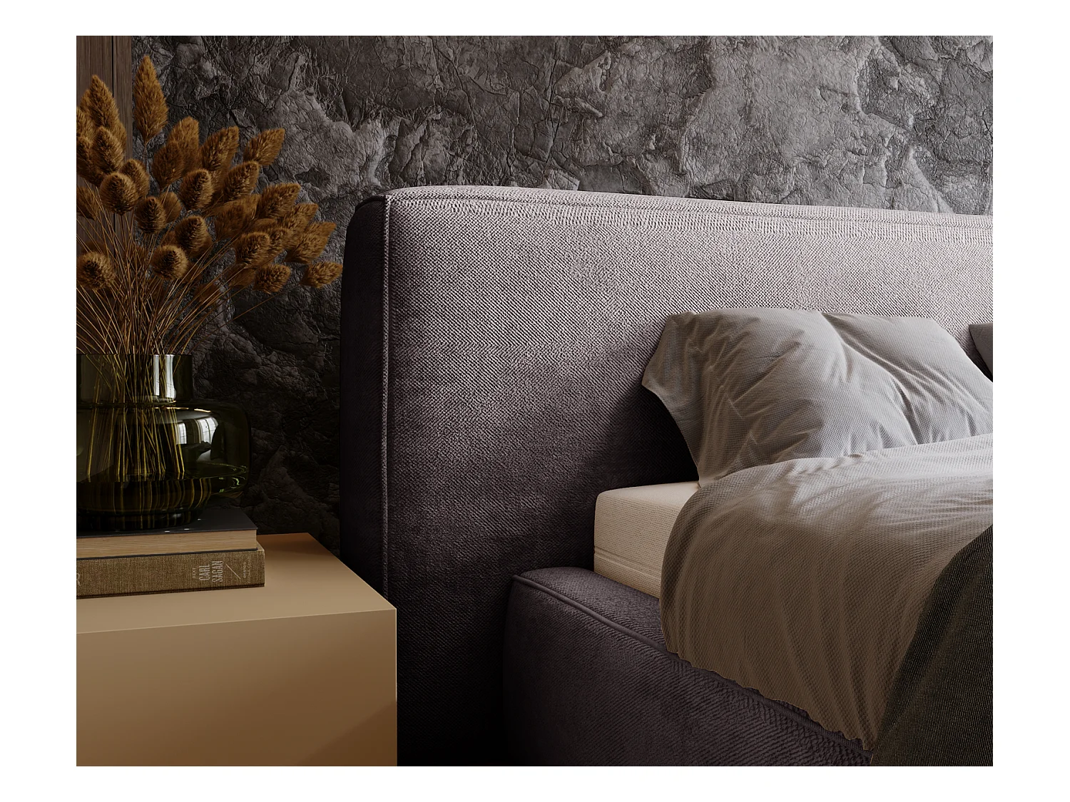 Emporius Lit 180x200 cm Vitoria - Lit adulte avec Tete de Lit, avec Rangement - Lit Gris foncé (Symphony 20)