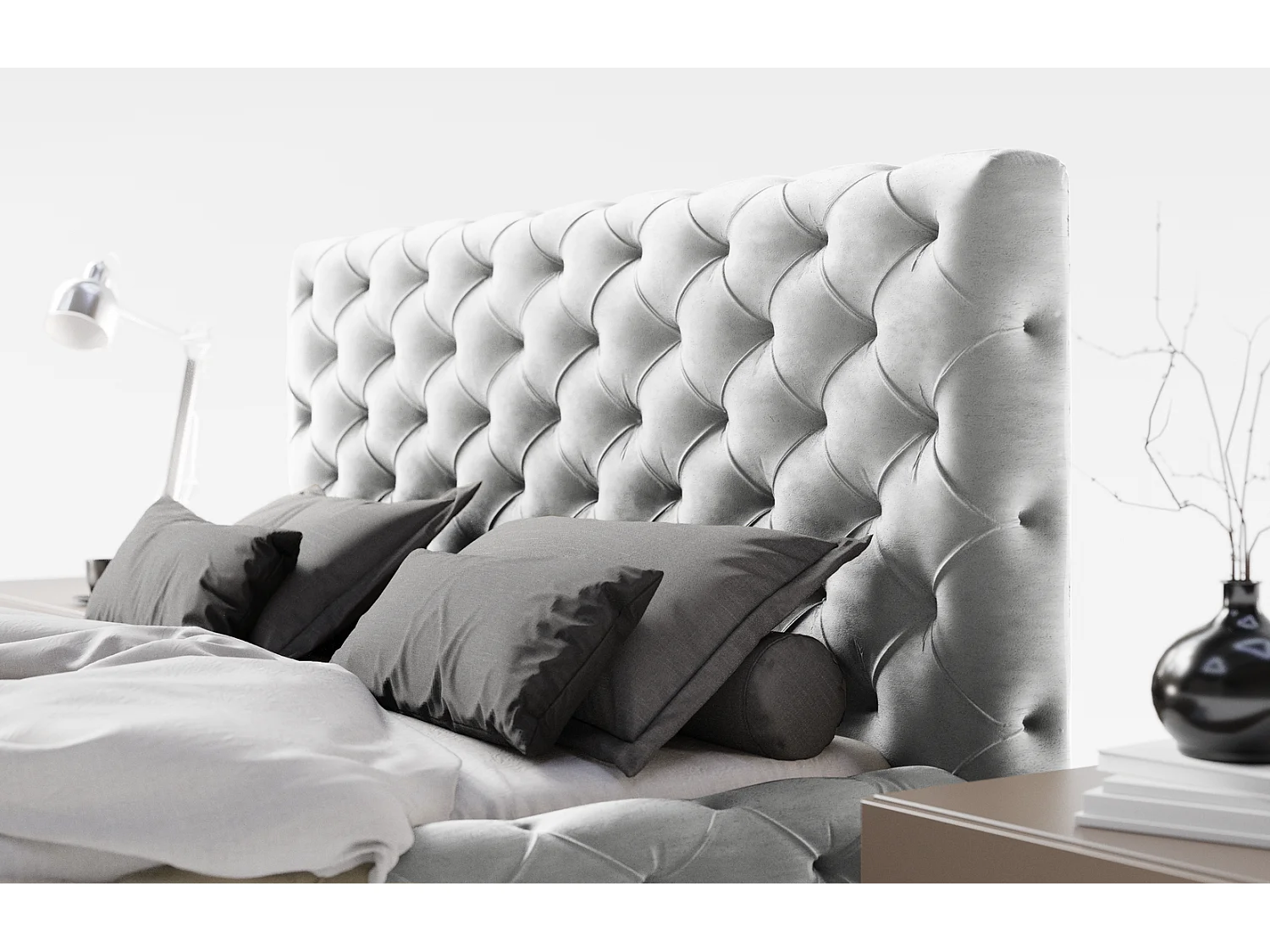 Emporius Lit double avec Rangement, lit 140x200 cm Paris - Lit Adulte, Tissu Gris clair (Magic Velvet 2218)