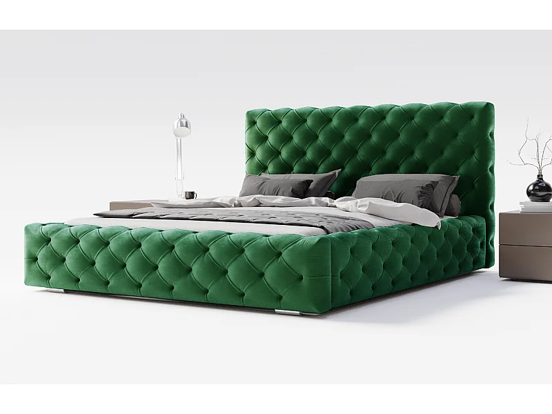 Emporius Lit double avec Rangement, lit 200x200 cm Paris - Lit Adulte, Tissu Vert (Magic Velvet 2225)