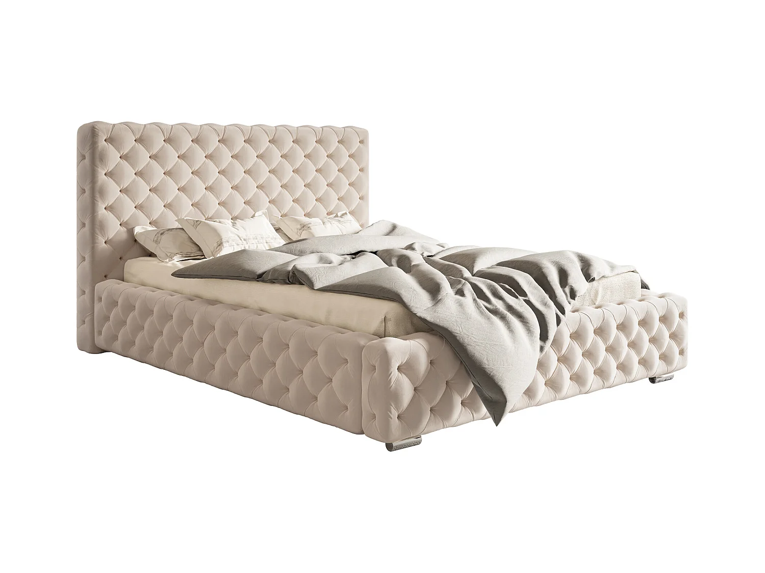 Emporius Lit coffre 200x200 Adonis - Lit avec Tete de Lit - Lit avec Rangement, stoff lit Beige (Amor Velvet 4304)