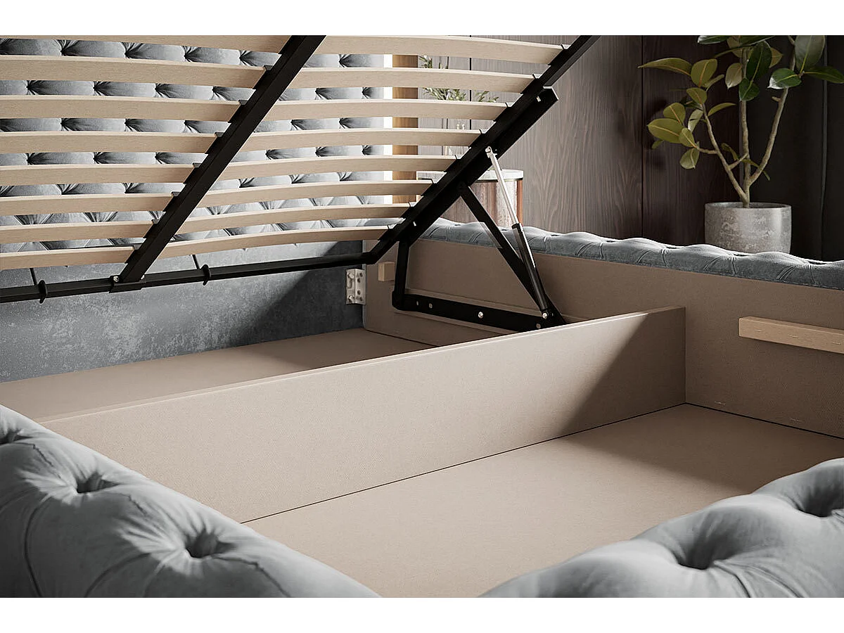 Lit coffre 200x200 Adonis - tete de Lit, sommier métallique - velours Beige (Amor Velvet 4304)