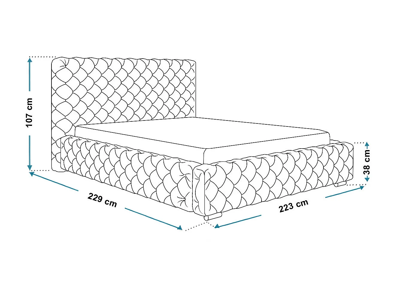Tweepersoonsbed 200x200 cm Adonis - glamourstijl, gestoffeerd bed, metalen lattenbodem - Beige (Amor Velvet 4304)