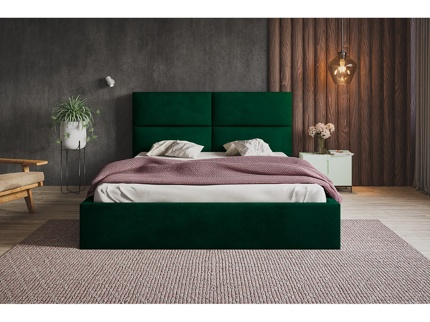 Emporius Lit coffre 180 x 200 cm Terra - Lit adulte 180x200 - Lit rembourré avec Rangment, Tissu Velvet - Vert (Monolith 37)