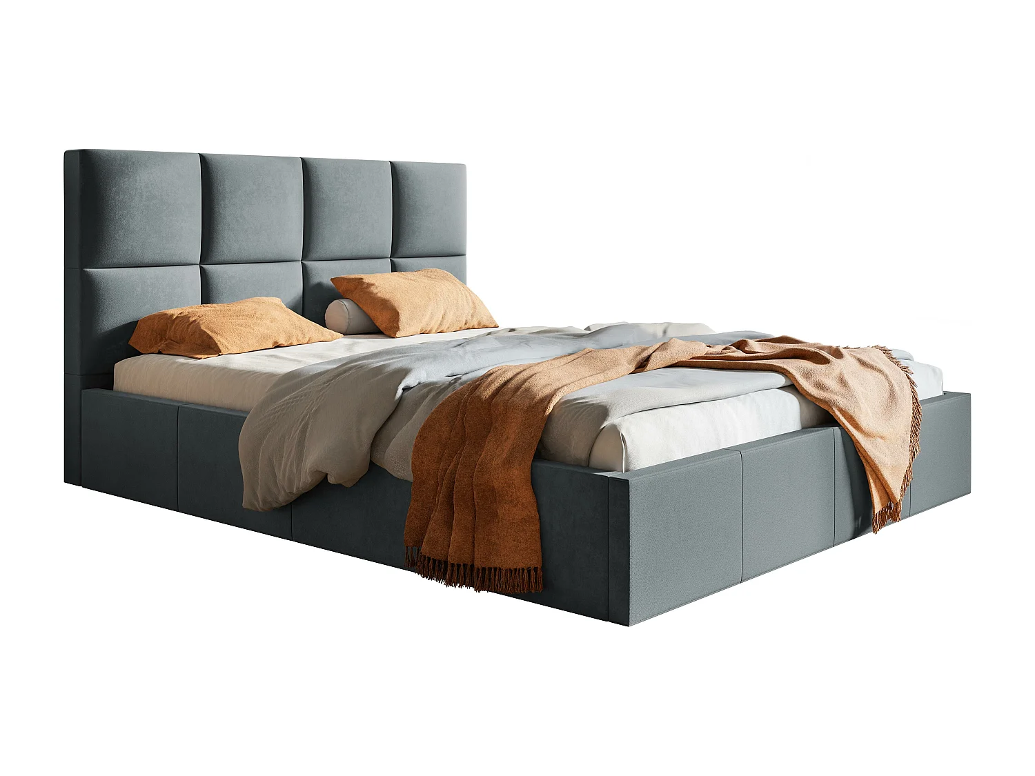 Emporius Polsterbett 180 x 200 Fado - Doppelbett mit Bettkasten - Samtstoff Dunkelgrau (Jasmine 96)