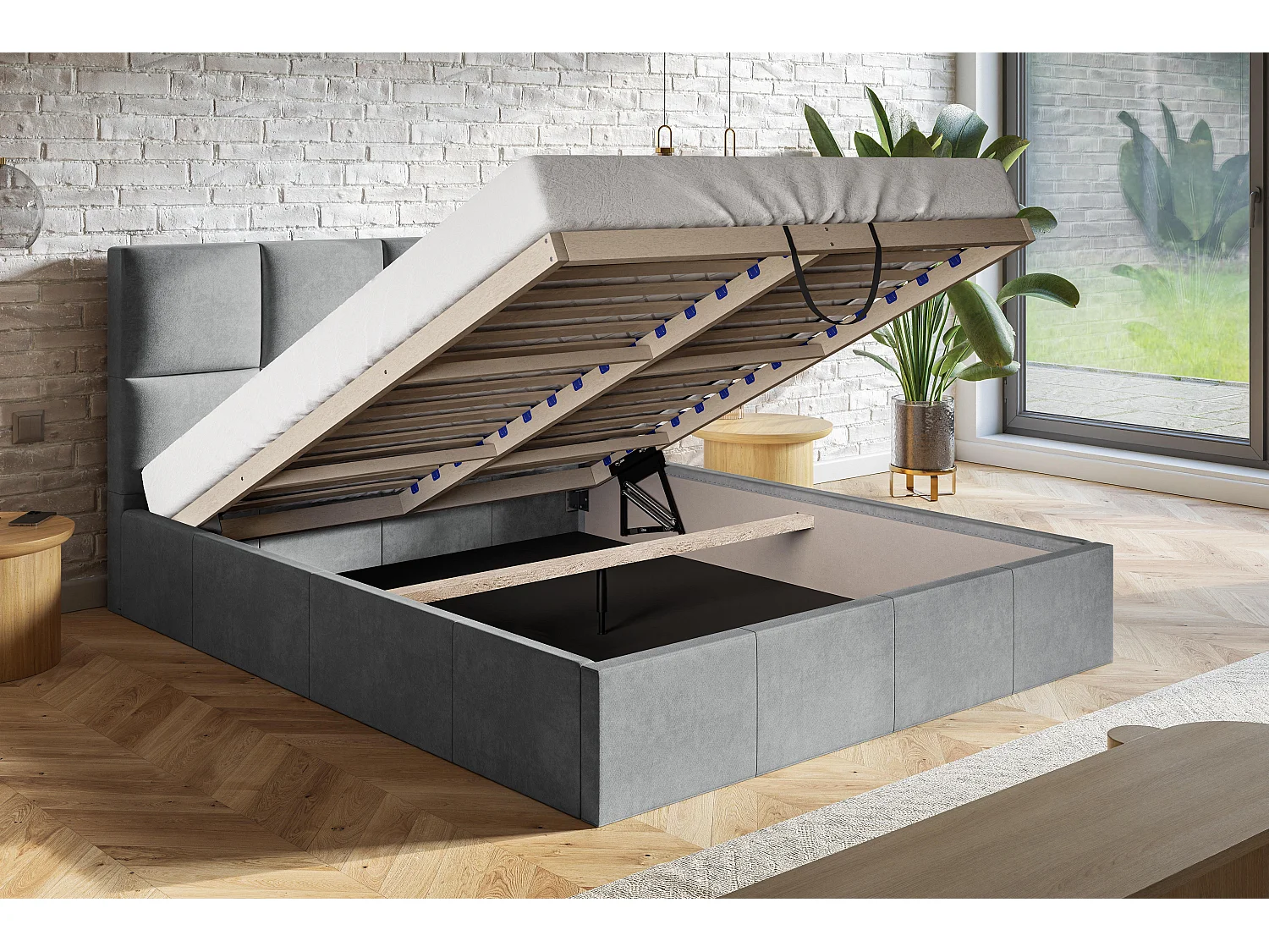 Emporius Lit rembourré 180 x 200 Fado - Lit Adulte avec Rangment, Tête de Lit - Tissu Velvet - Noir (Jasmine 10)