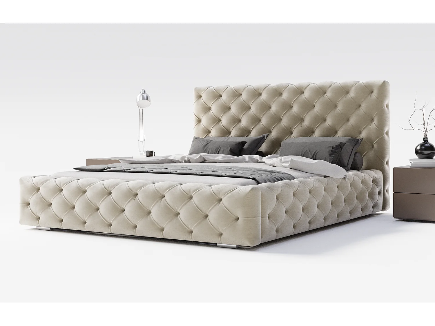 Emporius bed 180x200 Paris - bed met opbergruimte, gestoffeerd bed met lattenbodem - fluwelen Beige (Magic Velvet 2201)
