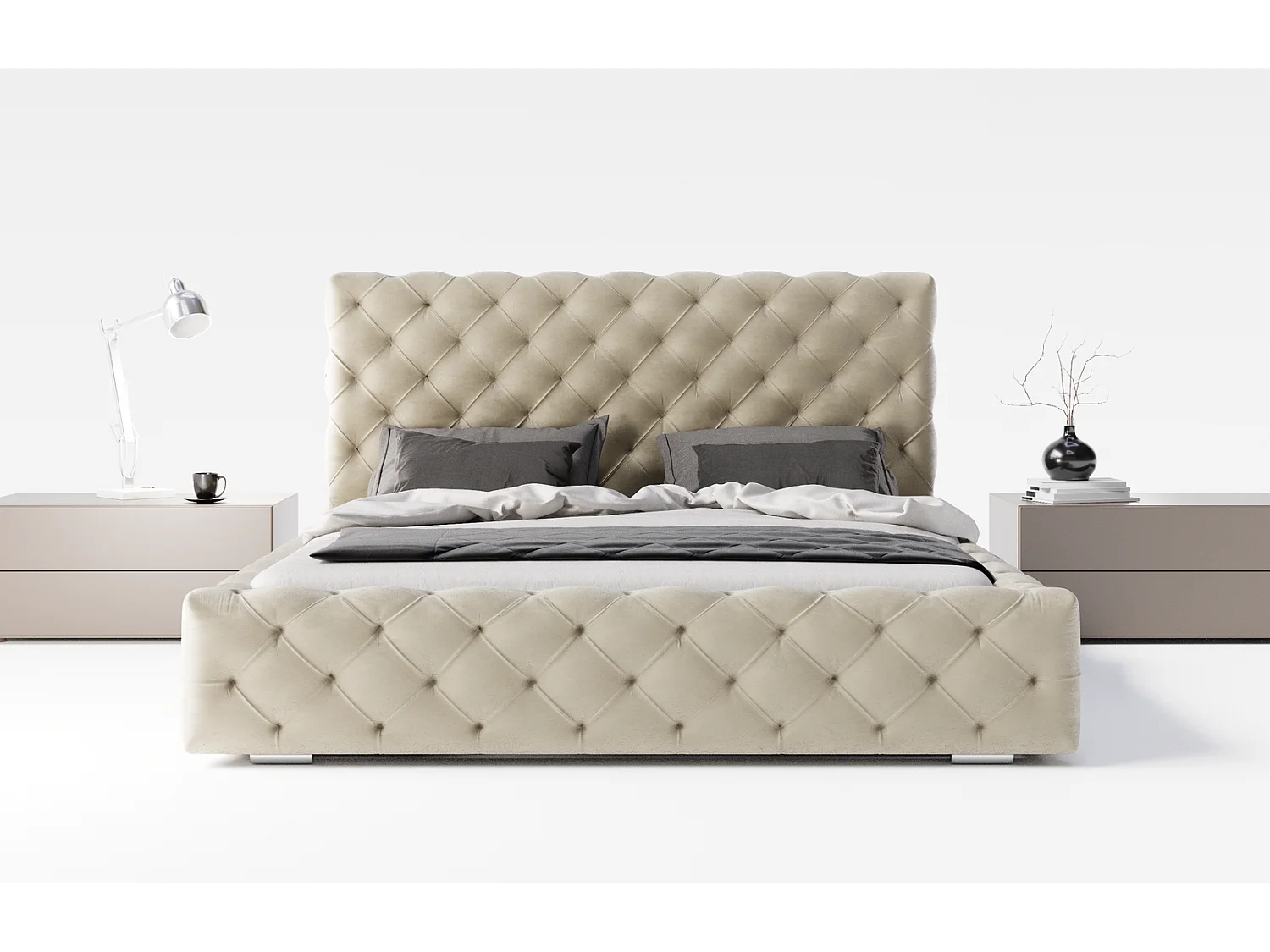 Emporius bed 180x200 Paris - bed met opbergruimte, gestoffeerd bed met lattenbodem - fluwelen Beige (Magic Velvet 2201)