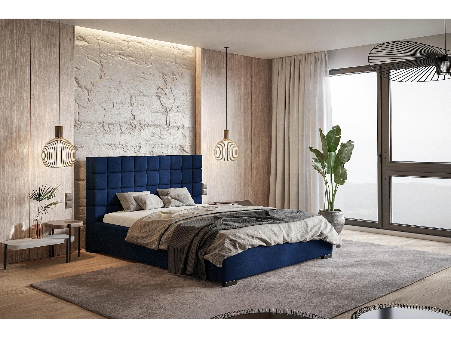 Emporius gestoffeerd bed 140x200 met opbergruimte Noris - tweepersoonsbed, lattenbodem - Blauw (Kronos 09)