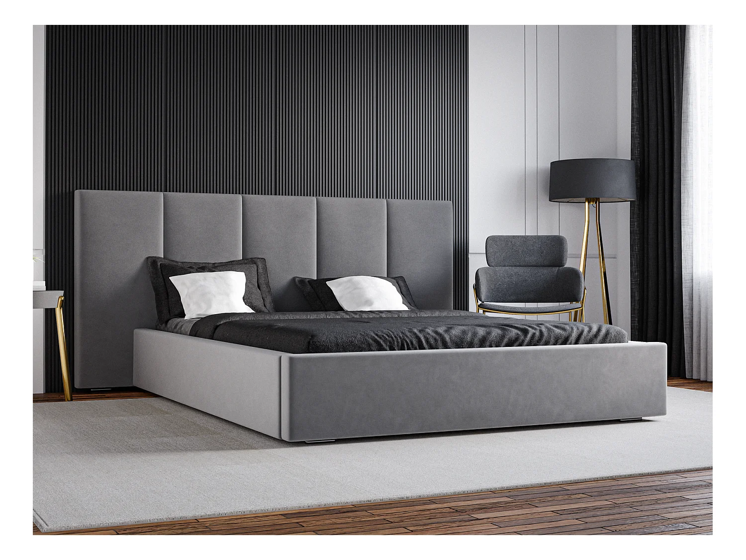 Emporius Lit rembourré 160 x 200 cm Praga - Lit avec Rangement, stoff Gris (Magic Velvet 2217)