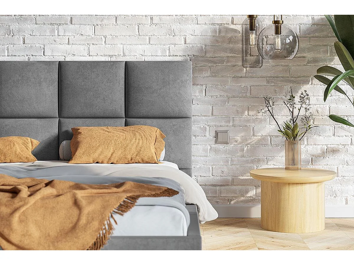 Emporius Polsterbett 140 x 200 Fado - Doppelbett mit Bettkasten - Samtstoff Dunkelgrau (Jasmine 96)