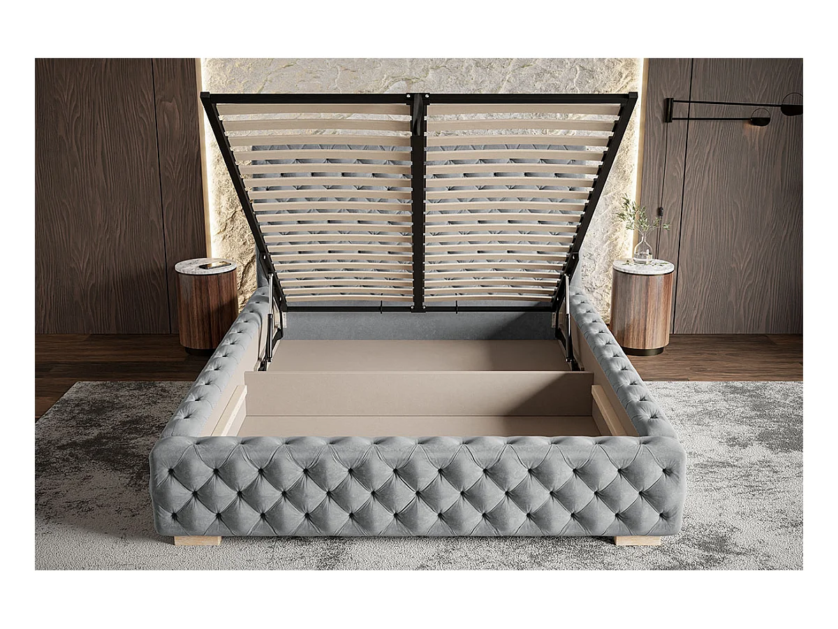 Emporius Lit coffre 200x200 Adonis - Lit avec Tete de Lit - Lit avec Rangement, stoff lit Gris foncé (Jasmine 96)