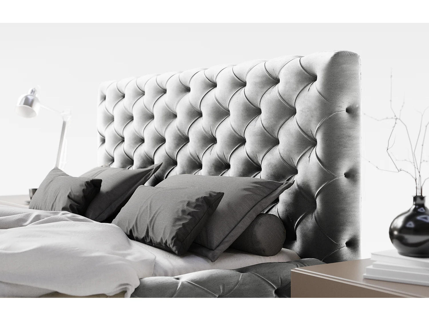 Emporius Lit double avec Rangement, lit 180x200 cm Paris - Lit Adulte, Tissu Gris (Magic Velvet 2217)