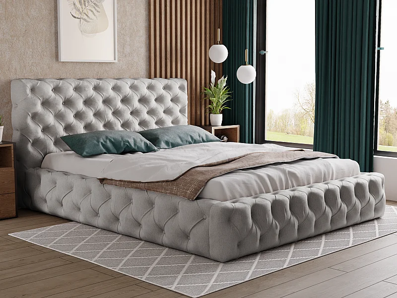 Emporius Lit coffre 140x200 Glory - Lit double 140 x 200 cm, lit capitonné, stoff Velours Gris (Paros 5)