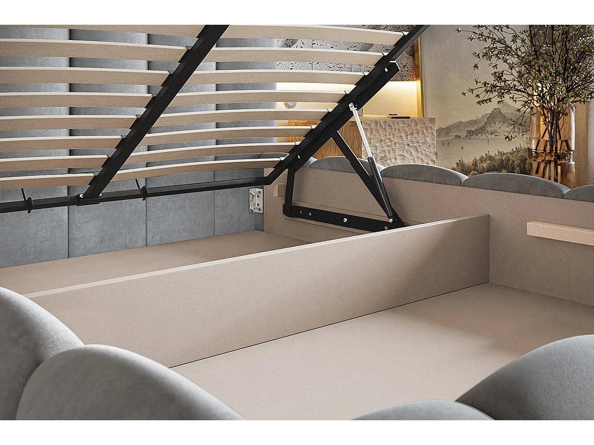 Emporius Lit capitoné 200x200 cm Pearl, Lit double avec sommier à Lattes, lit 200x200 Noir (Amor Velvet 4322)