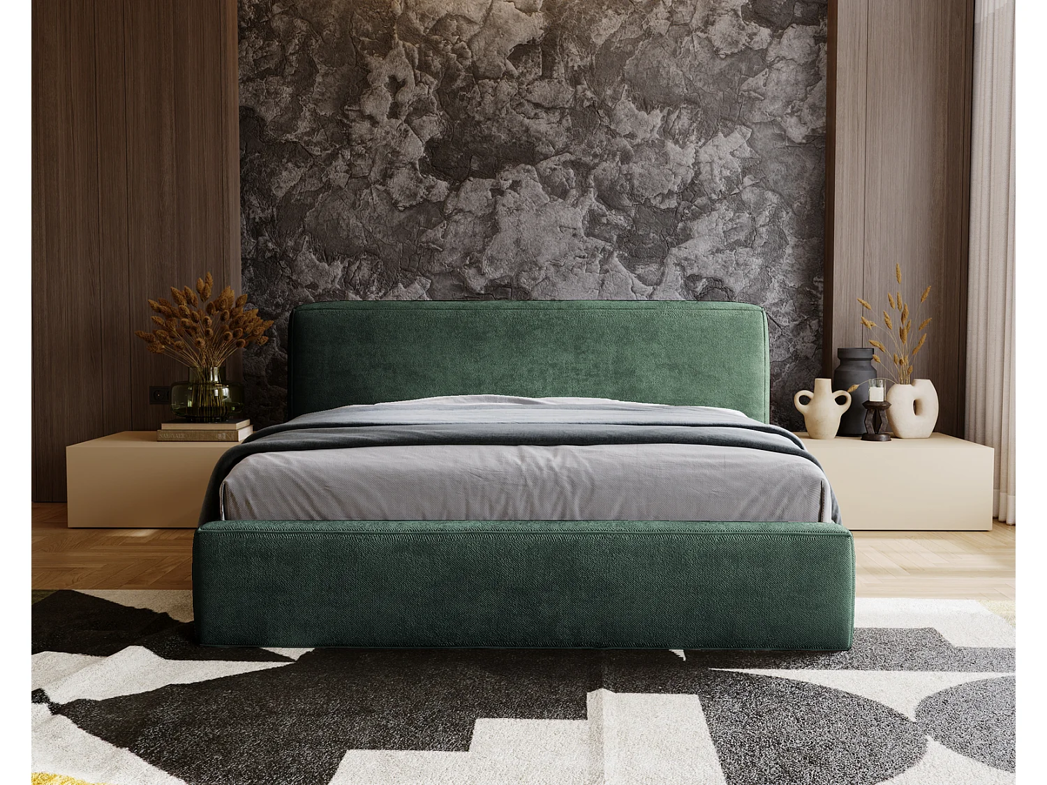 Emporius Lit 140x200 cm Vitoria - Lit adulte avec Tete de Lit, avec Rangement - Lit Vert (Symphony 12)