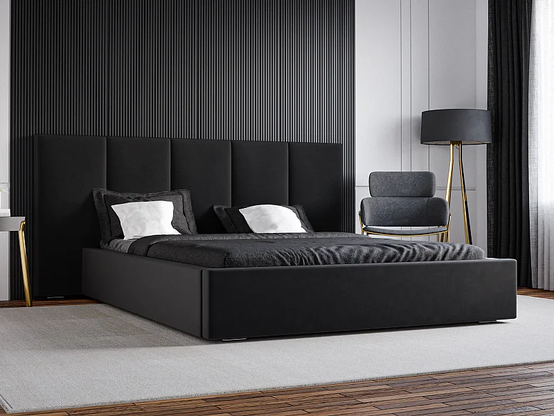 Emporius Lit rembourré 140 x 200 cm Praga - Lit avec Rangement, stoff Noir (Magic Velvet 2219)