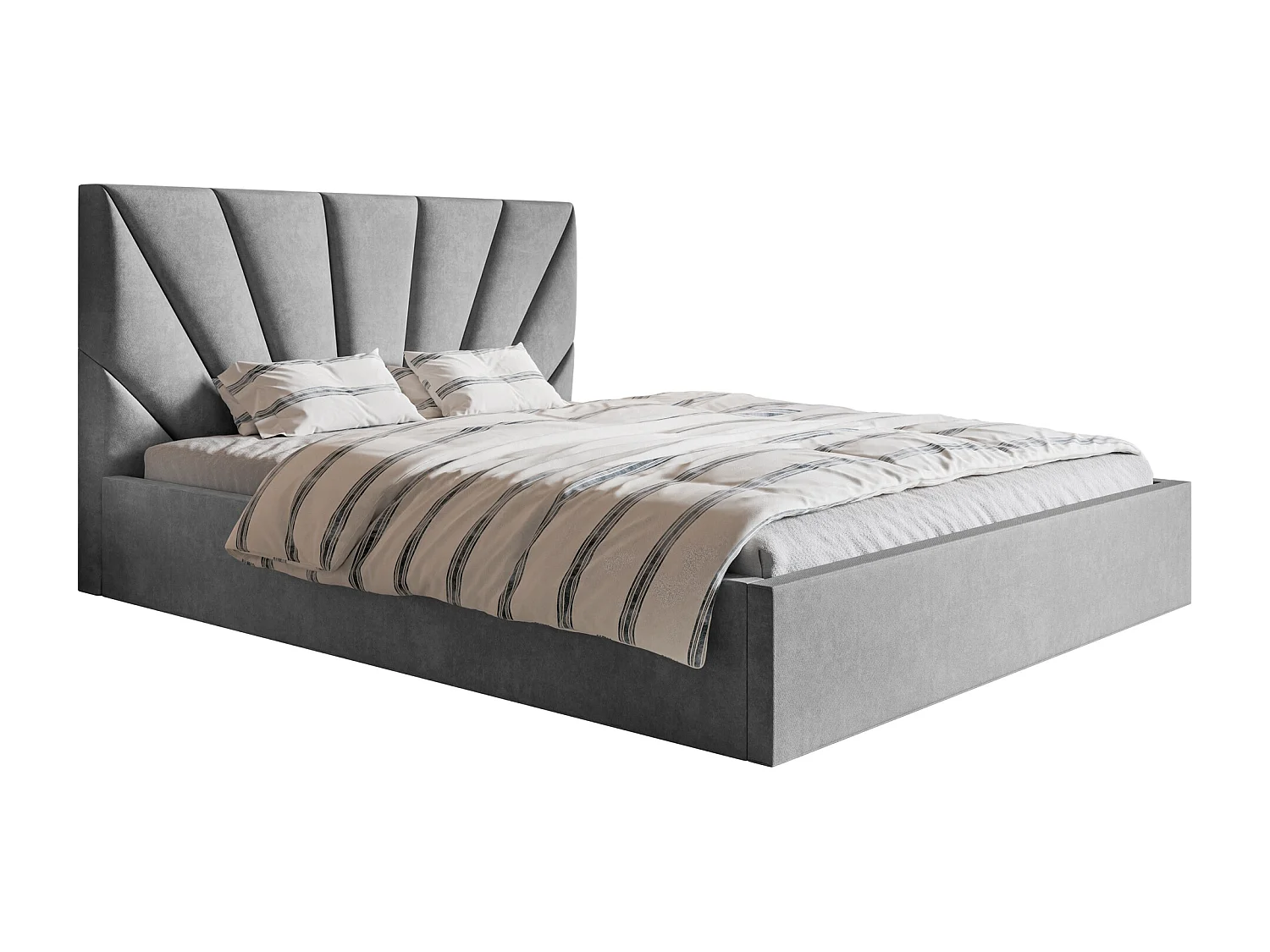 Lit double 160x200 cm Aris - Lit adulte avec rangment - Tissu velours - Gris clair (Jasmine 90)
