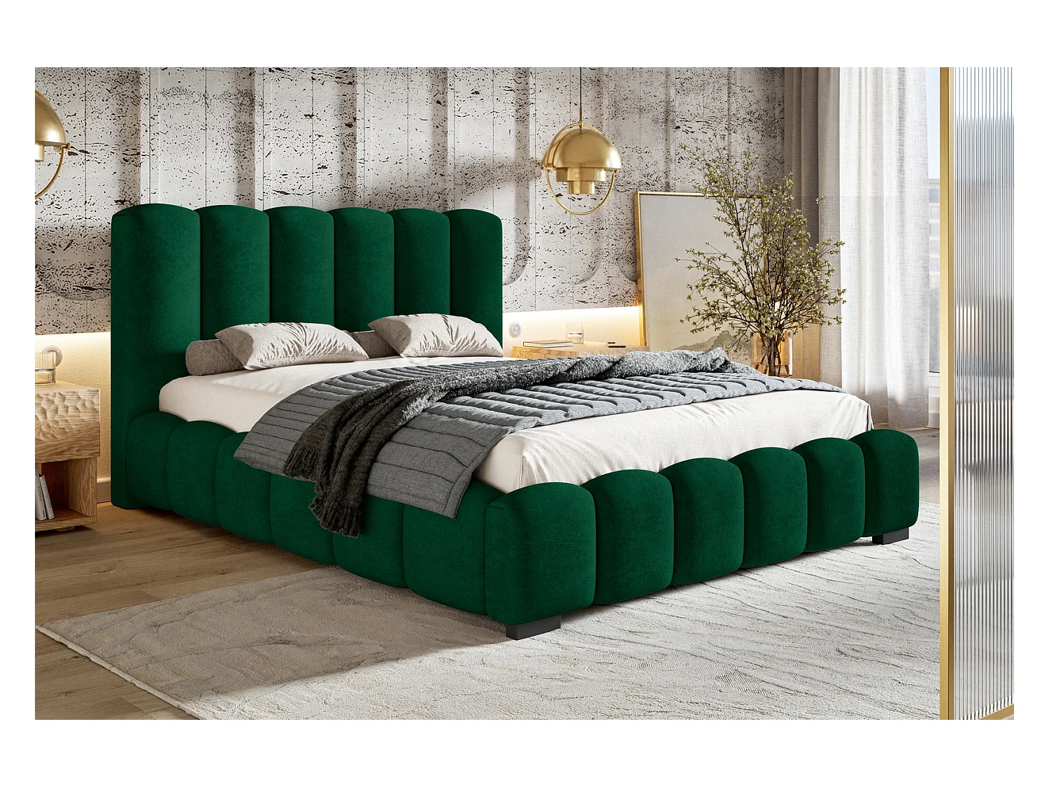 Emporius Lit capitoné 180x200 cm Pearl, Lit double avec sommier à Lattes, lit 180x200 Vert (Amor Velvet 4311)