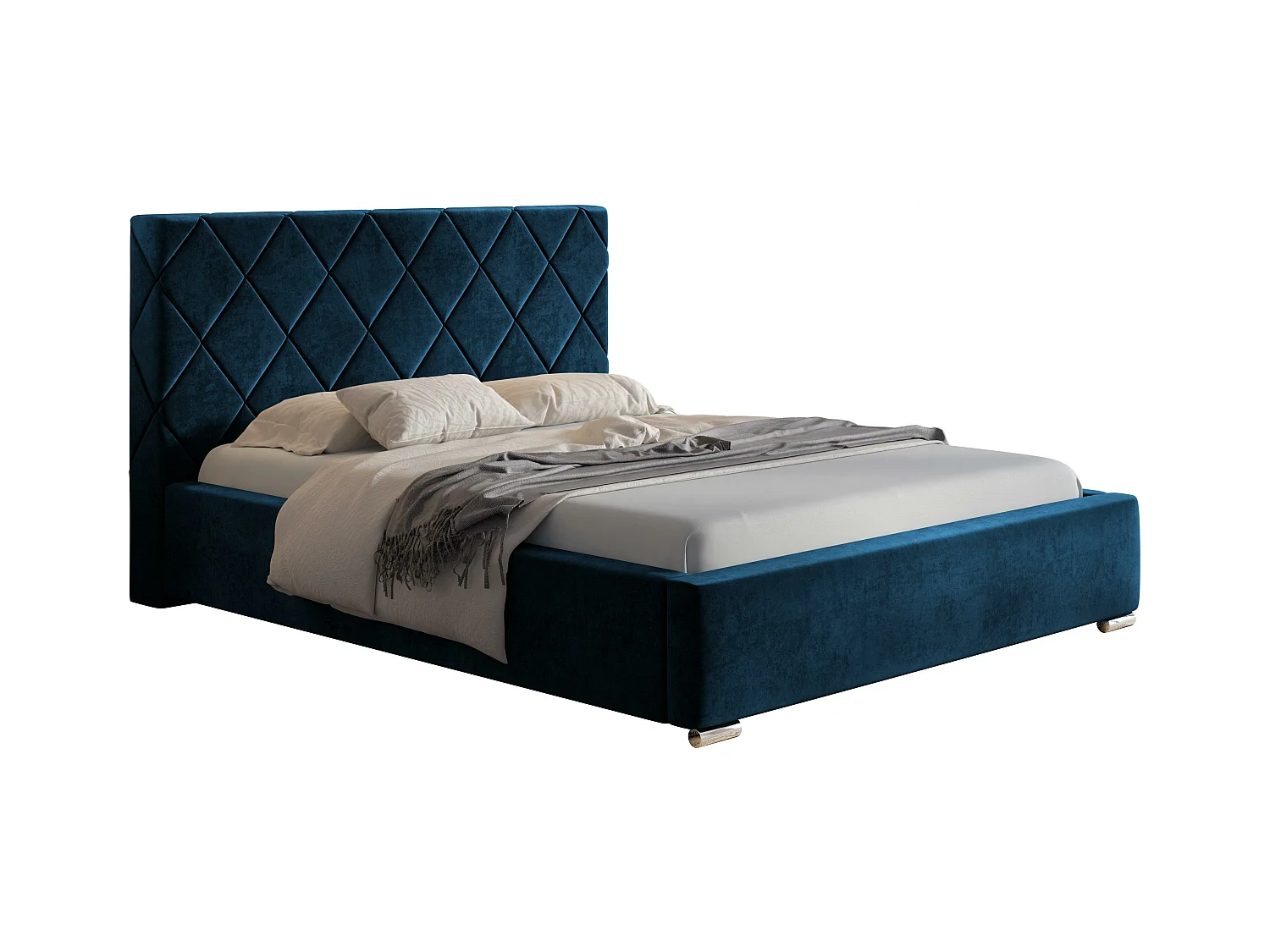 Emporius bed met opbergruimte 140x200 Aron - tweepersoonsbed, lattenbodem, bedlade, gestoffeerd bed 140x200 - Blau (Monolith 77)