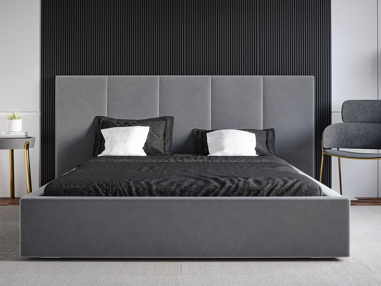 Emporius Lit rembourré 140 x 200 cm Praga - Lit avec Rangement, stoff Gris (Magic Velvet 2217)