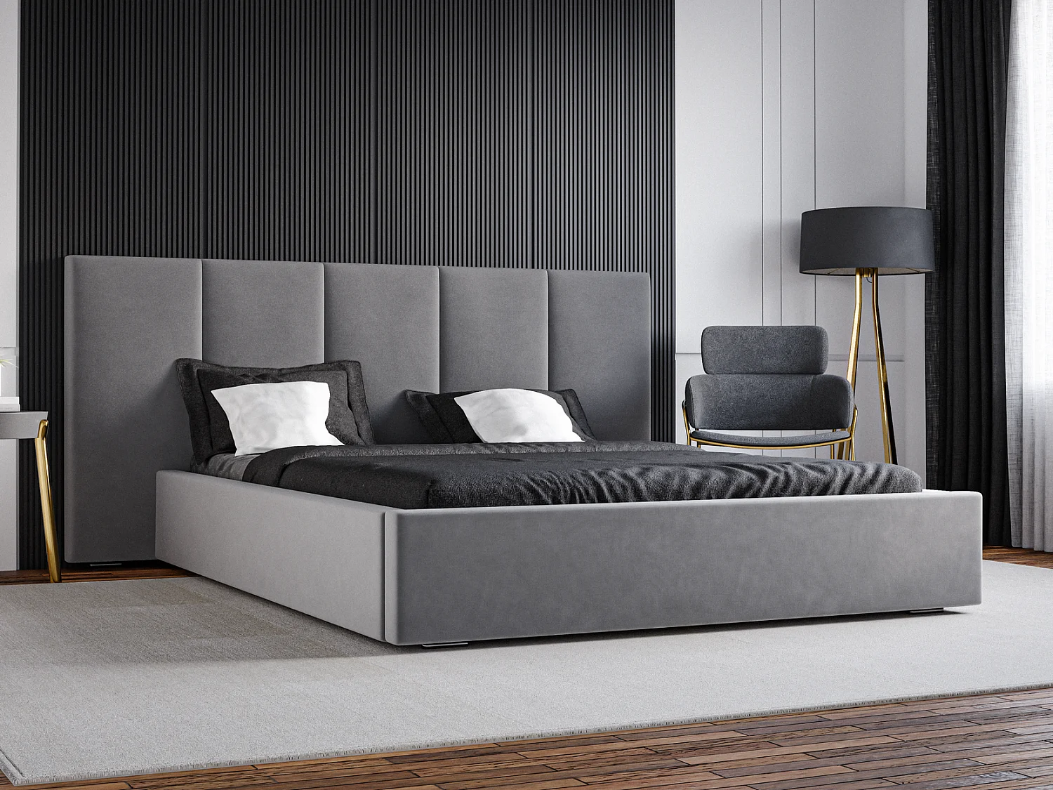 Emporius Lit rembourré 140 x 200 cm Praga - Lit avec Rangement, stoff Gris (Magic Velvet 2217)