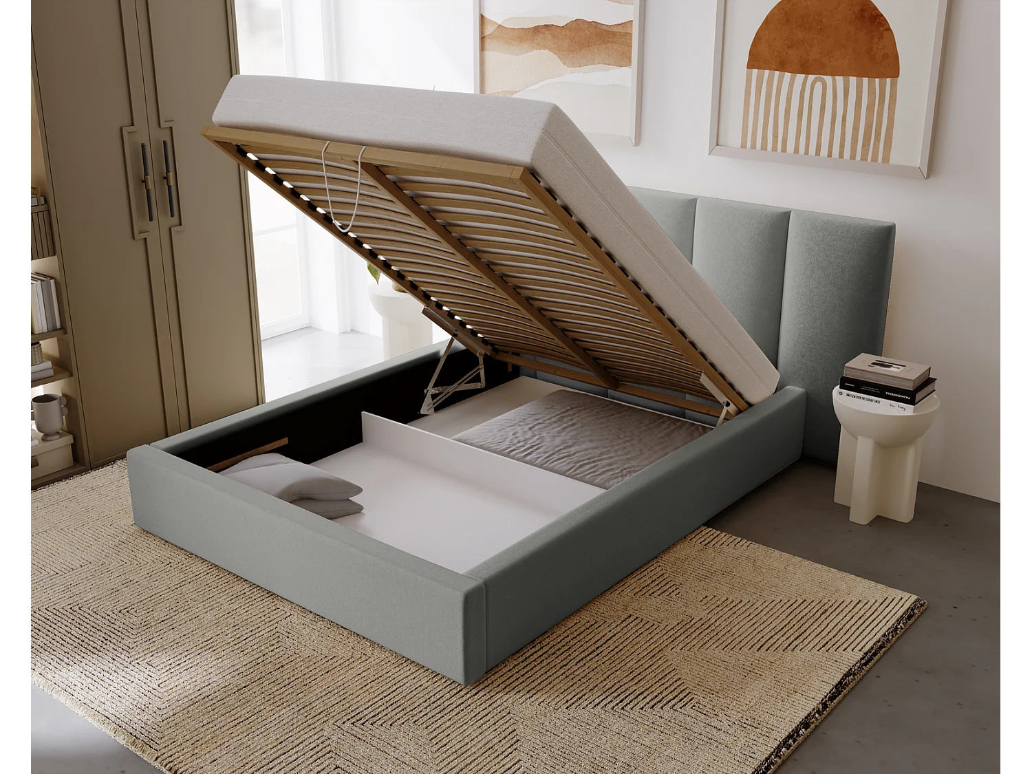 Emporius Polsterbett 180x200 Roma Slim - Bett vom Hersteller, mit Bettkasten, Bouclé stoff, dickem Schaumstoff (Beige - Anthology 3)