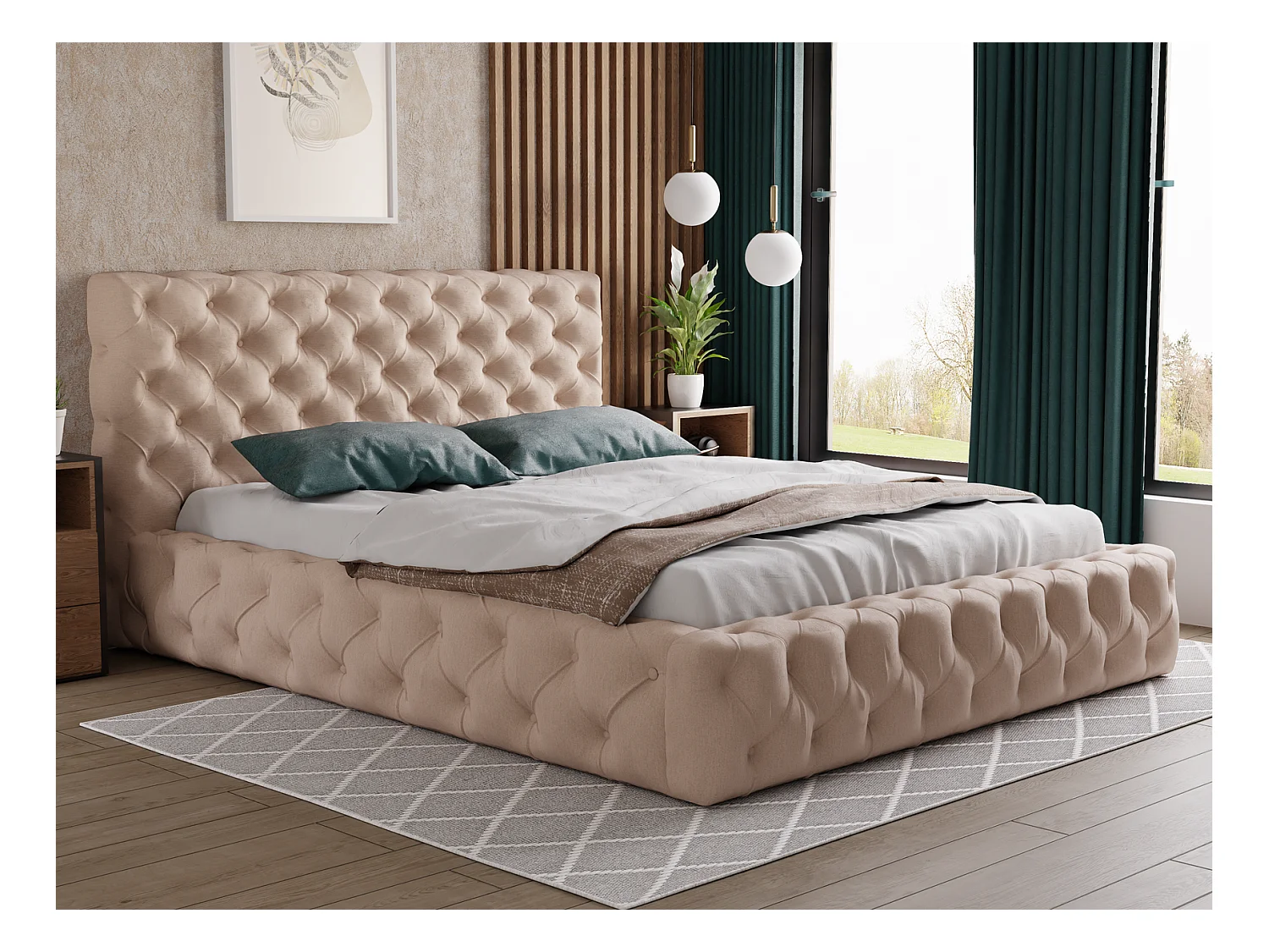 Emporius Lit coffre 180x200 Glory - Lit double 180 x 200 cm, lit capitonné, stoff Velours Beige (Kronos 35)