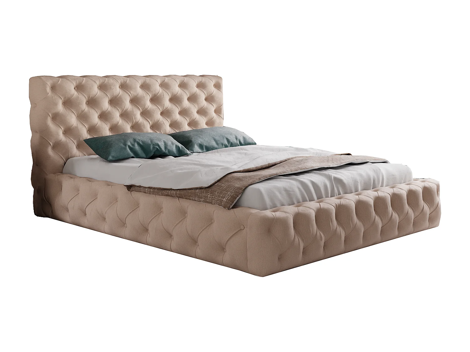 Emporius Lit coffre 180x200 Glory - Lit double 180 x 200 cm, lit capitonné, stoff Velours Beige (Kronos 35)