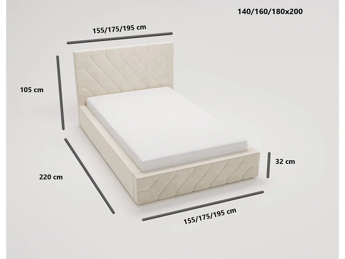 Emporius Lit capitonné 140x200 Solar, Lit double 140 x 200 cm, lit adulte avec Rangment, stoff Velours Noir (Magic Velvet 2219)