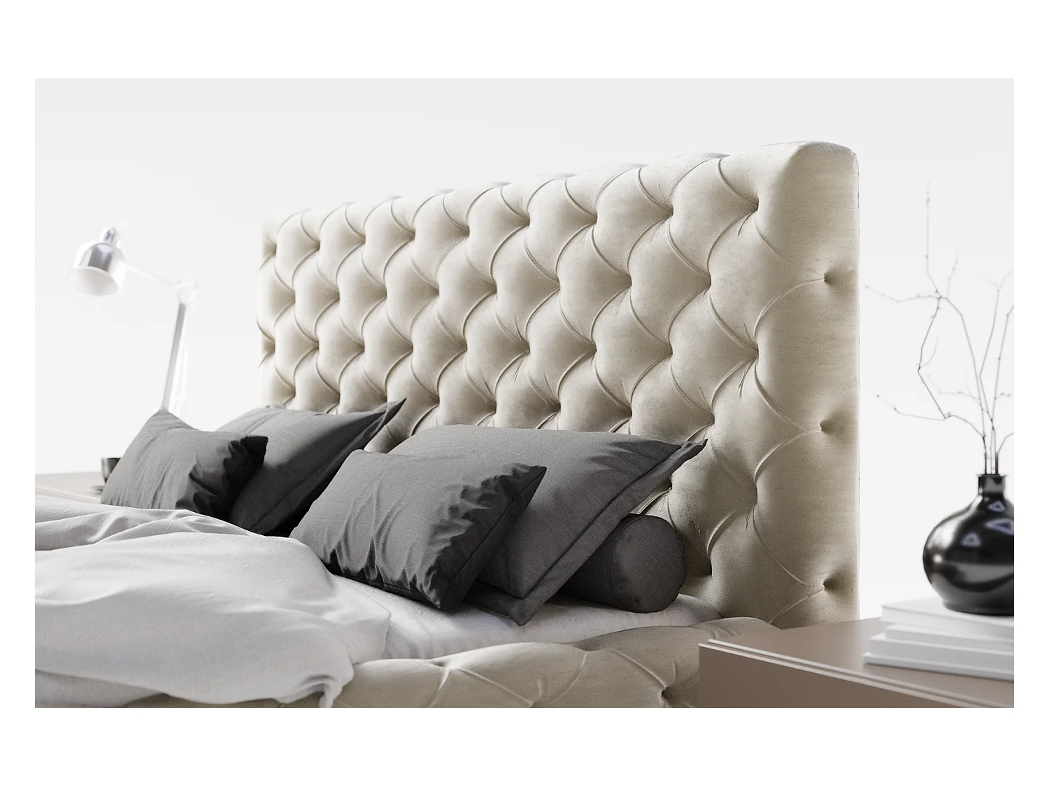 Emporius Lit double avec Rangement, lit 140x200 cm Paris - Lit Adulte, Tissu Beige (Magic Velvet 2201)