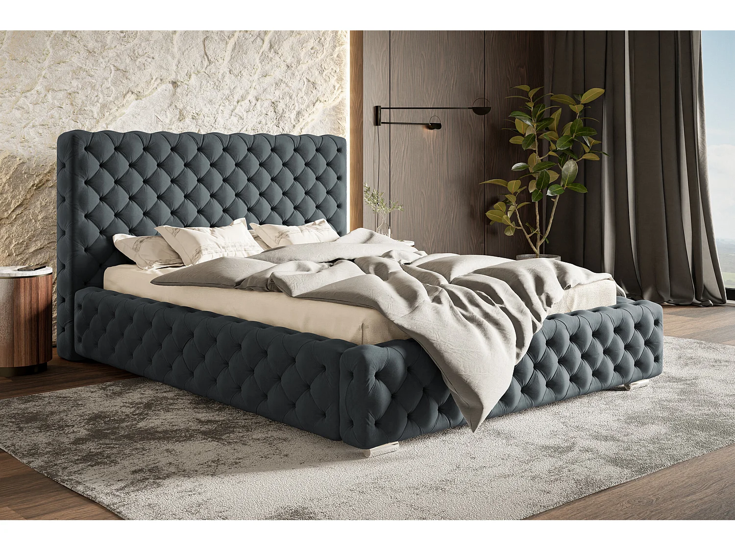 Emporius tweepersoonsbed 180x200 cm Adonis - glamourstijl, gestoffeerd bed, bed Donkergrijs (Jasmine 96)