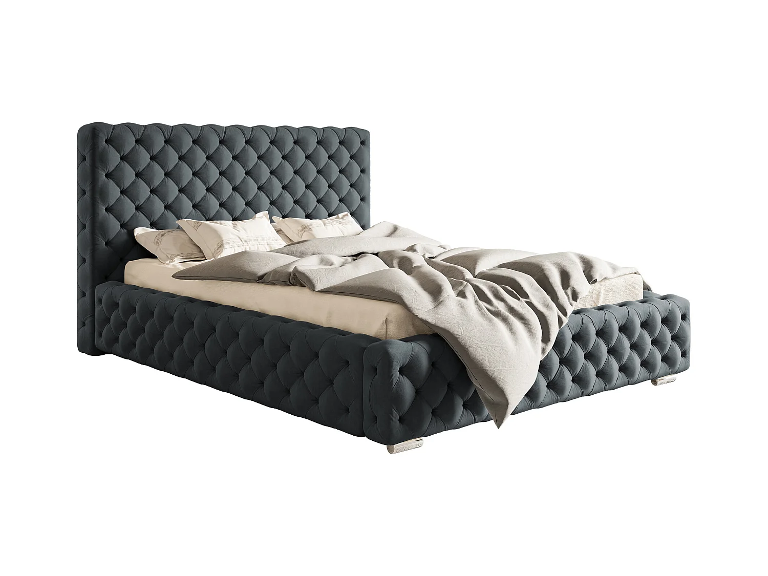 Emporius Lit coffre 180x200 Adonis - Lit avec Tete de Lit - Lit avec Rangement, stoff lit Gris foncé (Jasmine 96)