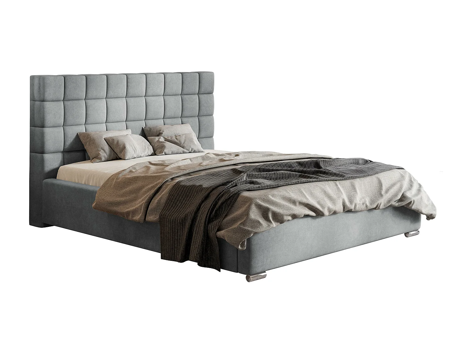 Emporius Lit 140x200 adulte avec Rangement Noris - Lit double Lit rembourré avec Tete de Lit - Velvet Gris clair (Jasmine 90)