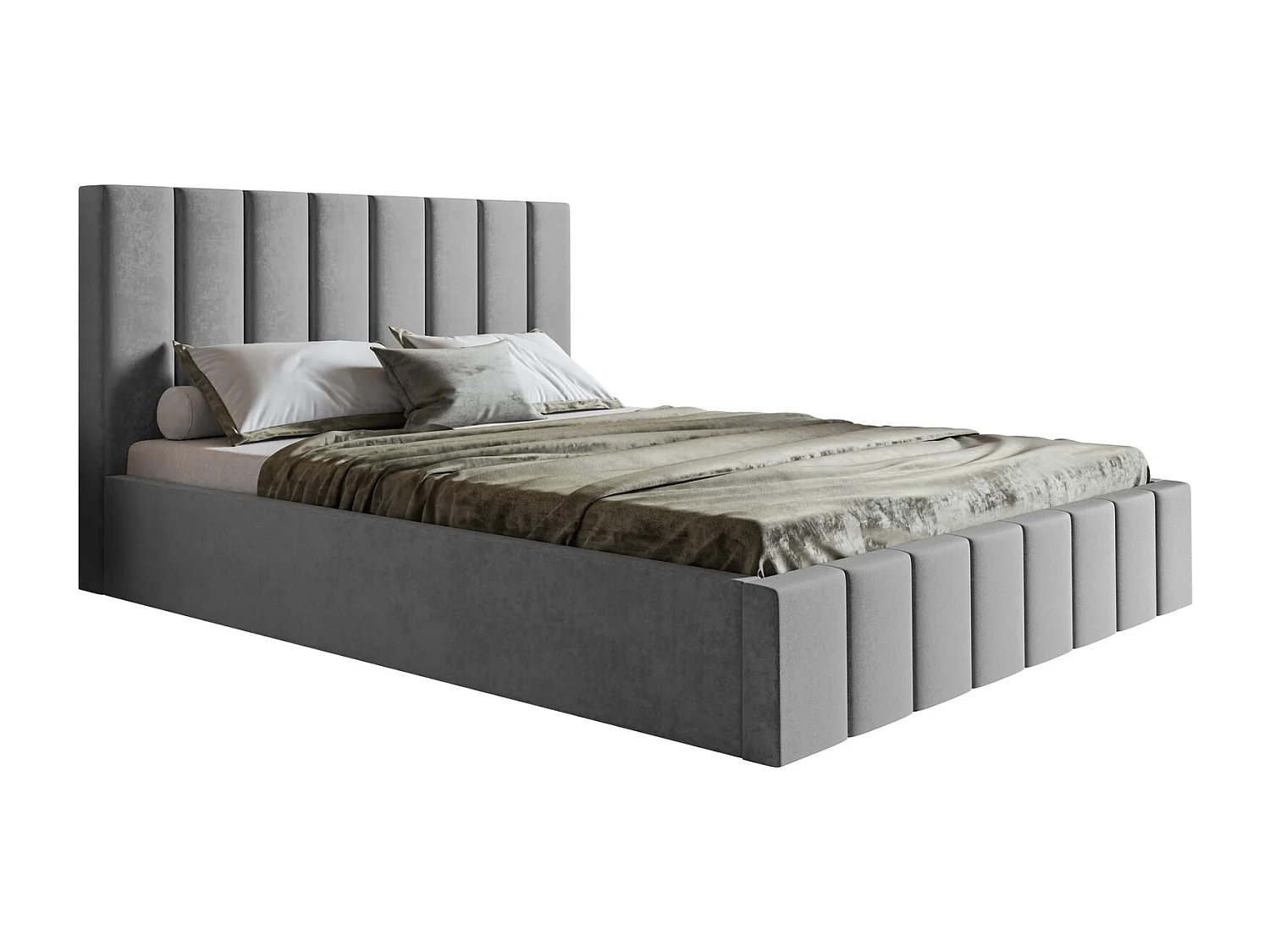 Emporius Lit avec Rangment 140 x 200 cm Moris - Tissu Velours & Sommier, Lit adulte 140x200 cm - Velvet Gris clair (Jasmine 90)