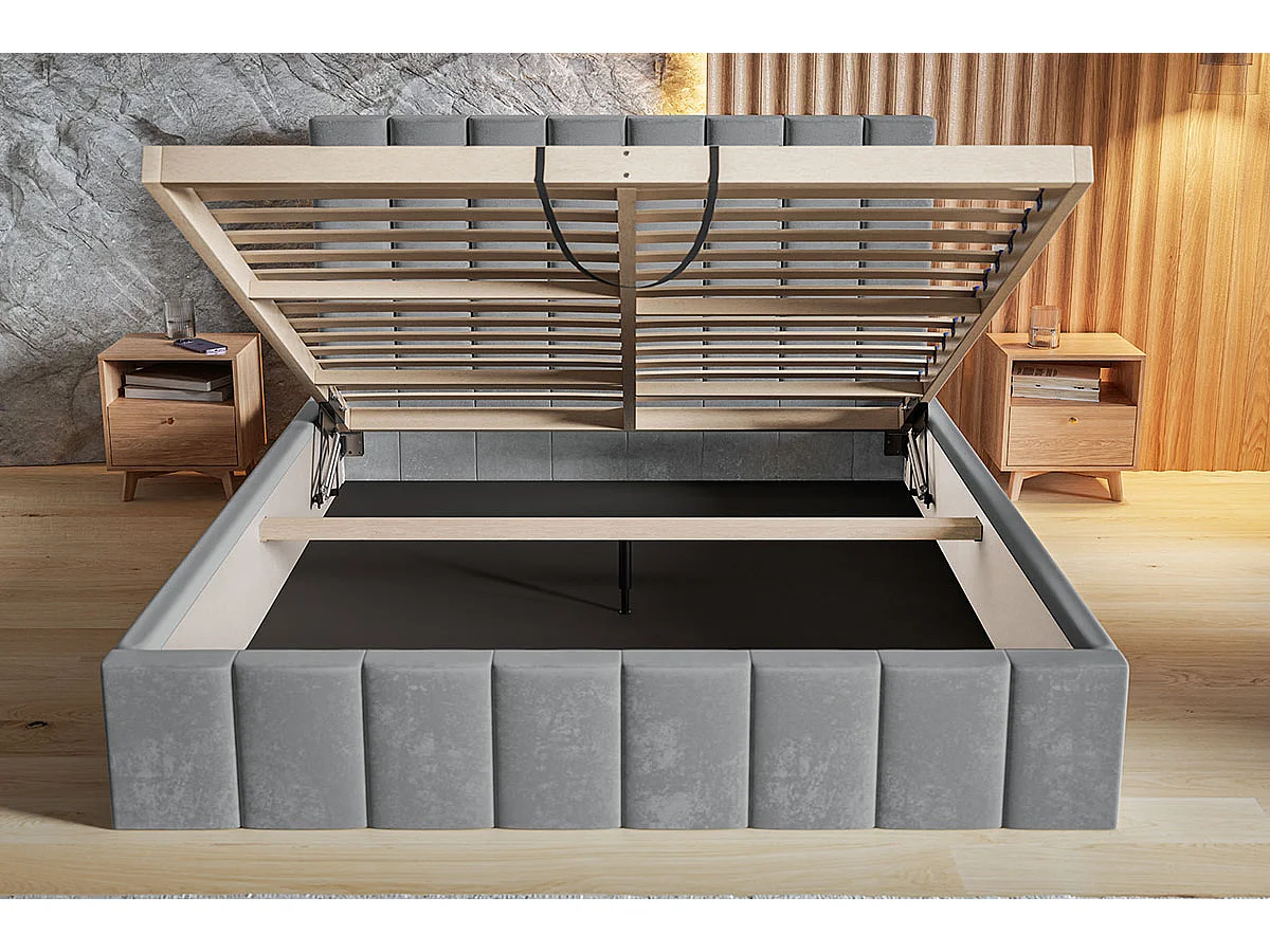 Emporius tweepersoonsbed 180 x 200 cm Moris - bed met opbergruimte, bed 180x200 cm - fluweel Lichtgrijs (Jasmine 90)