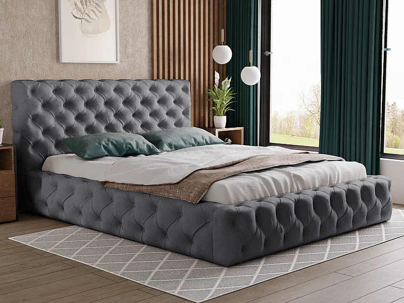 Emporius bed met bedlade 160x200 cm Glory - lattenbodem, tweepersoonsbed 160 x 200, fluweel Donkergrijs (Paros 6)