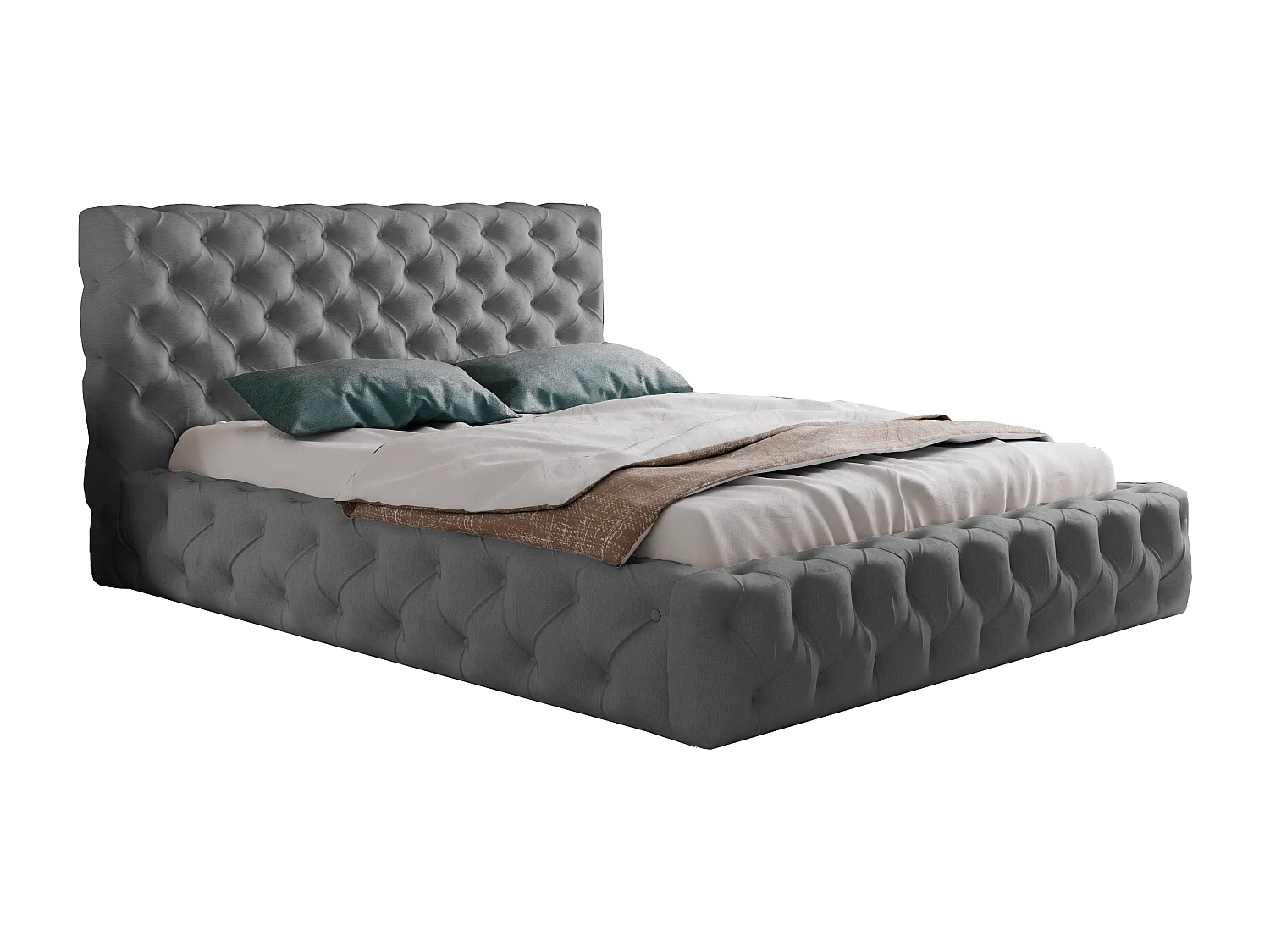 Emporius Lit coffre 160x200 Glory - Lit double 160 x 200 cm, lit capitonné, stoff Velours Gris foncé (Paros 6)