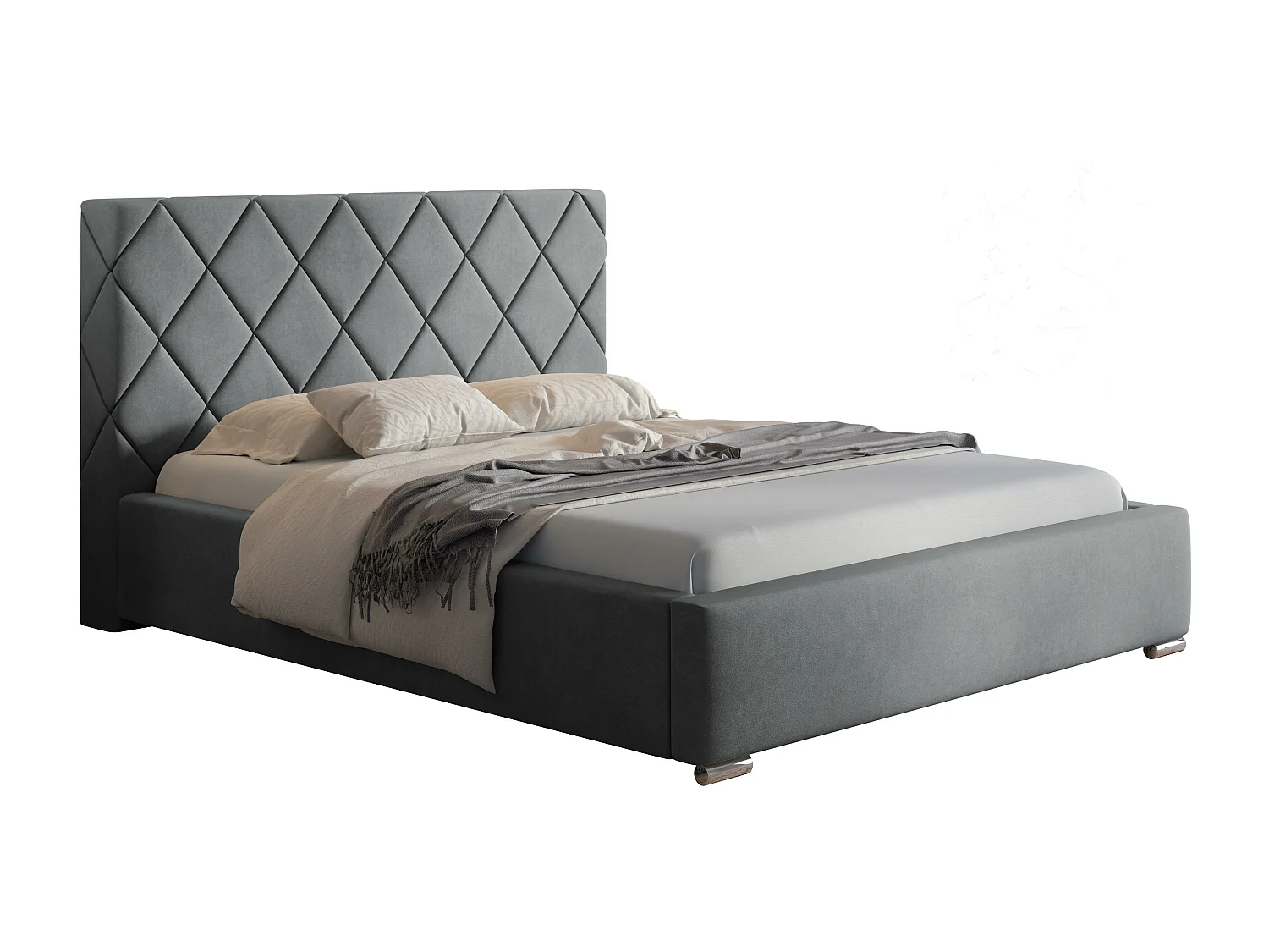 Emporius Lit rembourré 140x200 Aron - Lit double avec Rangement, Lit 140x200 cm Gris clair (Jasmine 90)