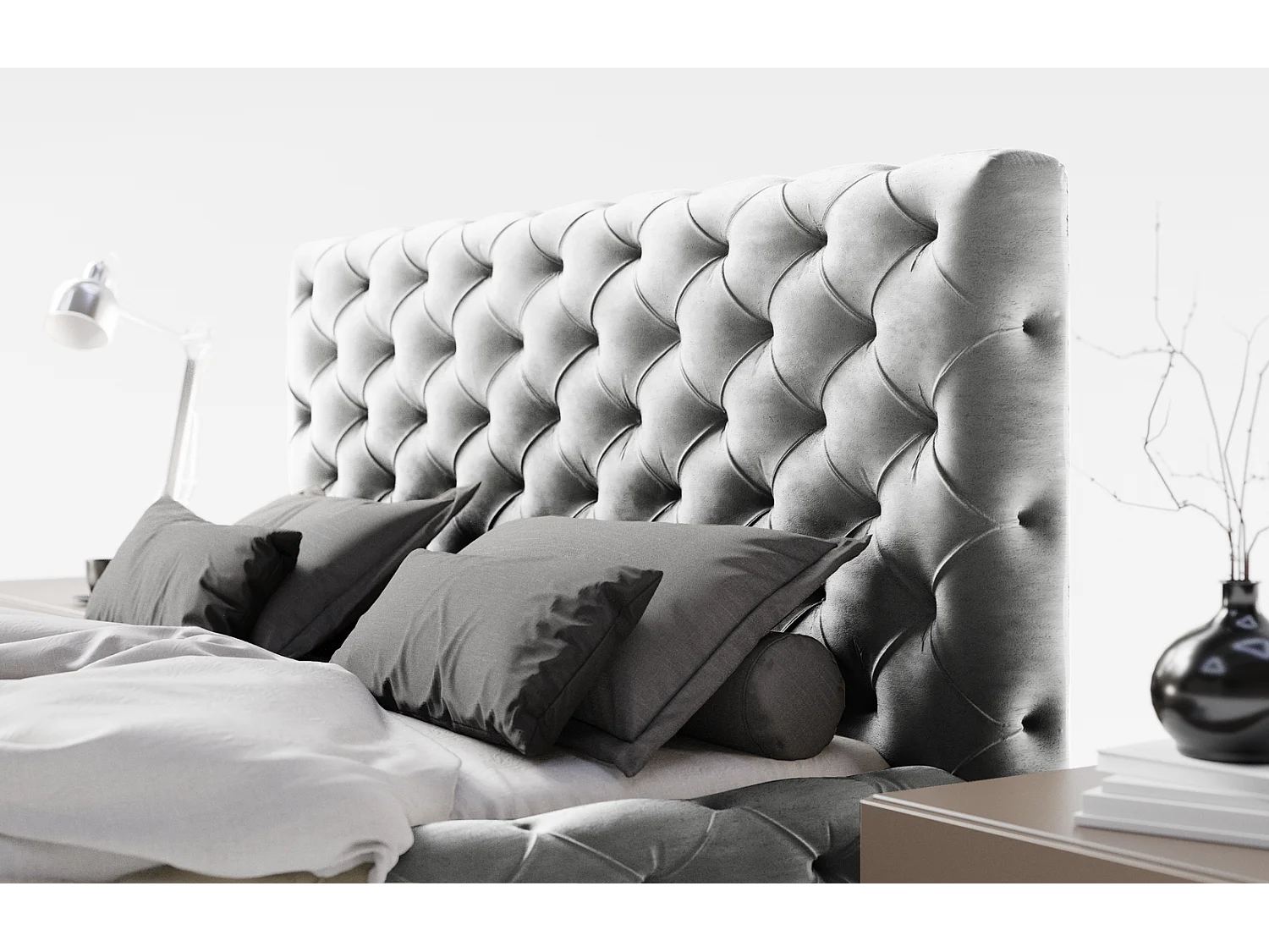 Emporius bed 140x200 Paris - bed met opbergruimte, gestoffeerd bed met lattenbodem - fluwelen Grijs (Magic Velvet 2217)