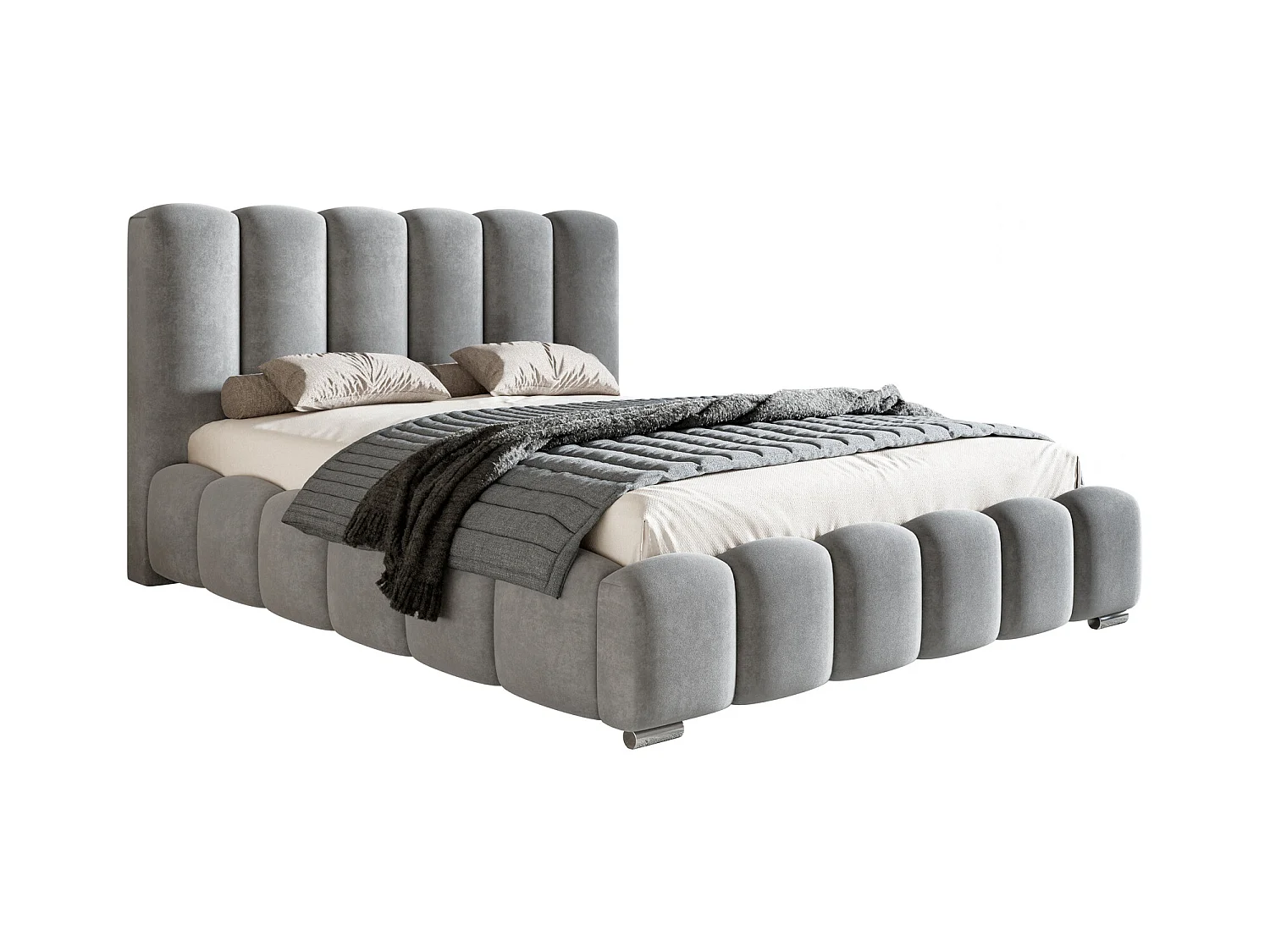 Emporius Lit capitoné 200x200 cm Pearl, Lit double avec sommier à Lattes, lit 200x200 Gris (Amor Velvet 4318)