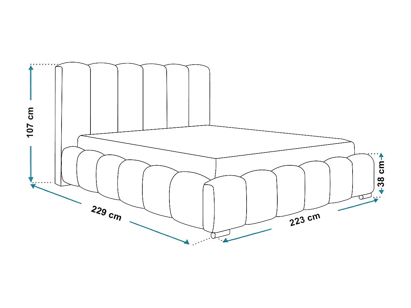 Emporius Lit capitoné 200x200 cm Pearl, Lit double avec sommier à Lattes, lit 200x200 Gris (Amor Velvet 4318)